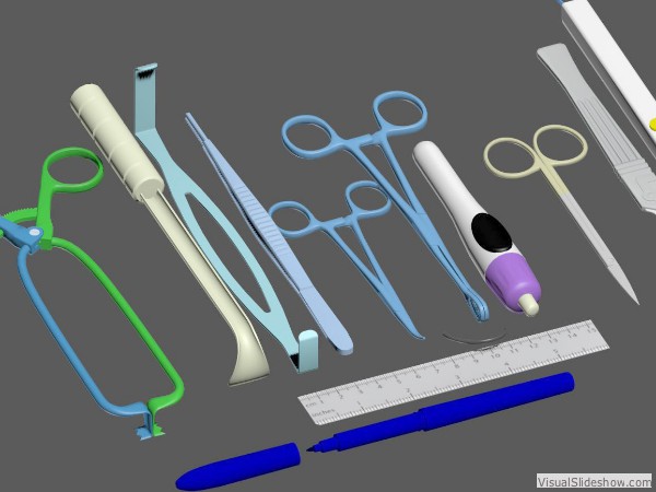 Figure 4—All of the surgical tools and devices used in the simulated procedure are modeled digitally.